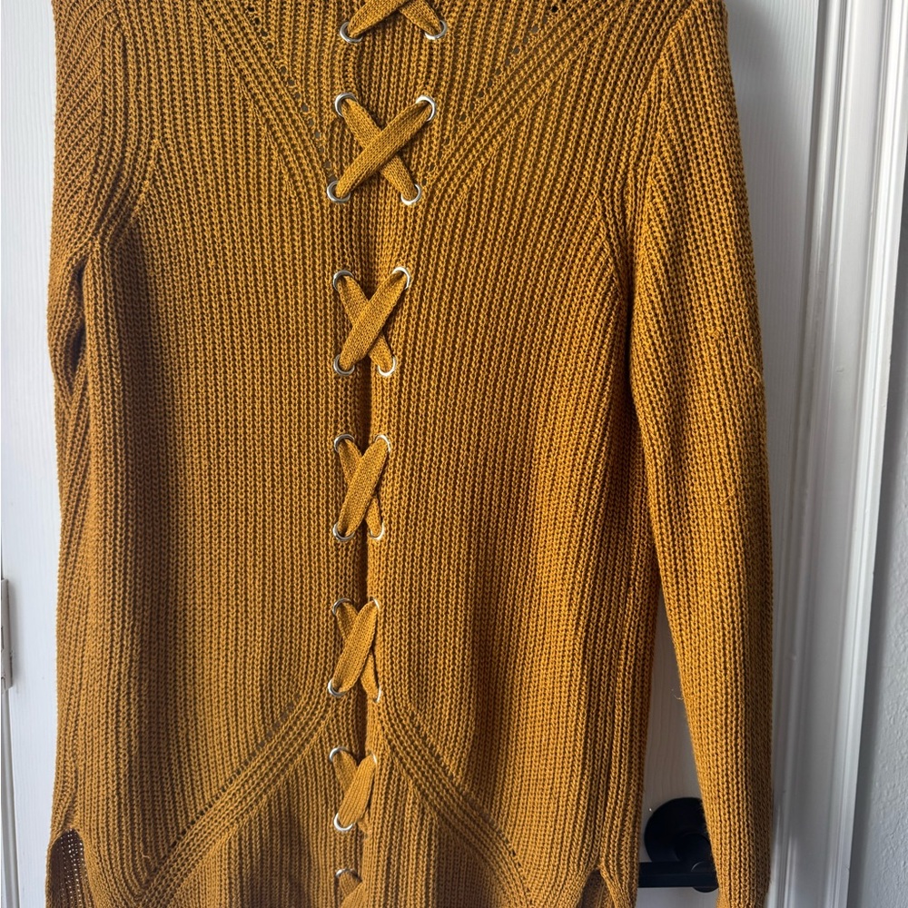Pink Rose Mustard Lace-Up Cardigan